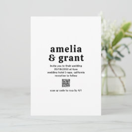 Retro Font Zwart en Wit QR Code Modern Wedding Kaart