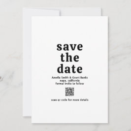 Retro Font Zwart en Wit QR Code Modern Wedding Save The Date