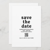 Retro Font Zwart en Wit QR Code Modern Wedding Save The Date (Voorkant / Achterkant)
