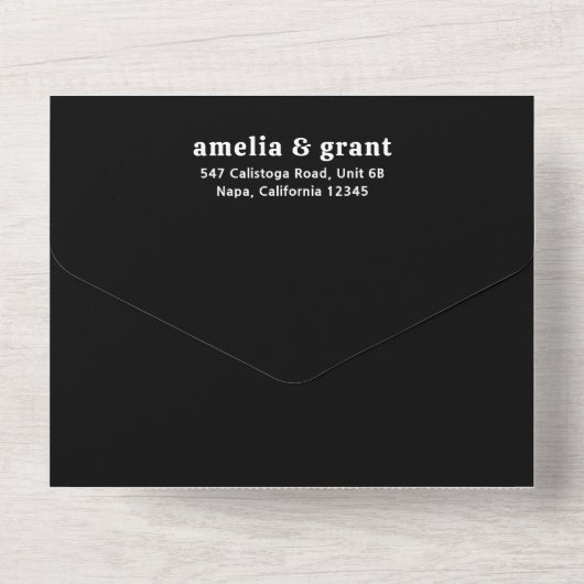 Retro Font Zwart QR Code Foto Moderne bruiloft All In One Uitnodiging (Achterkant)