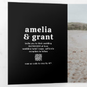 Retro Font Zwart QR Code Foto Moderne bruiloft Drieluik Uitnodiging (Binnenzijde eerst)