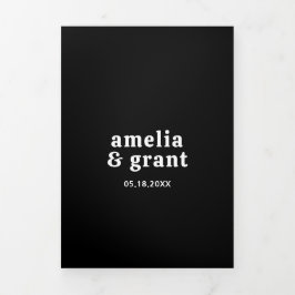 Retro Font Zwart QR Code Foto Moderne bruiloft Drieluik Uitnodiging