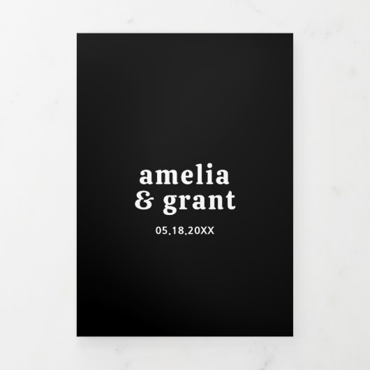 Retro Font Zwart QR Code Foto Moderne bruiloft Drieluik Uitnodiging (Cover)