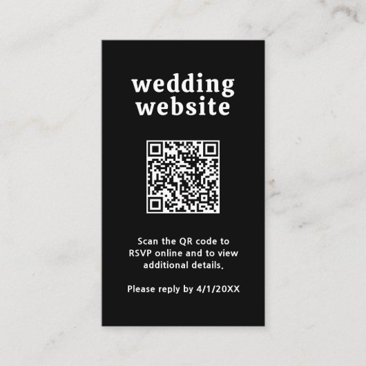 Retro Font Zwart QR Code Modern Wedding Informatiekaartje (Voorkant)