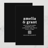 Retro Font Zwart QR Code Modern Wedding Kaart (Voorkant / Achterkant)