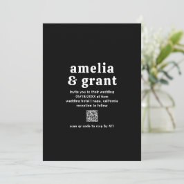 Retro Font Zwart QR Code Modern Wedding Kaart