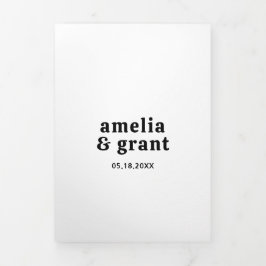 Retro Font Zwart-wit QR Code Foto Huwelijk Drieluik Uitnodiging