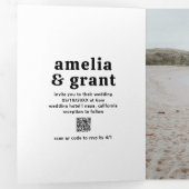 Retro Font Zwart-wit QR Code Foto Huwelijk Drieluik Uitnodiging (Binnenzijde eerst)