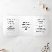 Retro Font Zwart-wit QR Code Foto Huwelijk Drieluik Uitnodiging (Binnen)