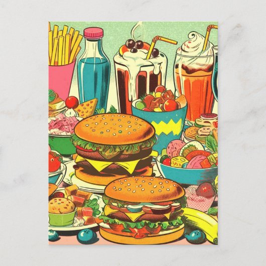 Retro Food Comic Illustratie Briefkaart (Voorkant)