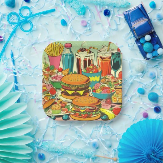 Retro Food Comic Illustratie Papieren Bordje (Feest)