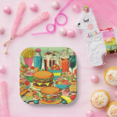 Retro Food Comic Illustratie Papieren Bordje (Feest)