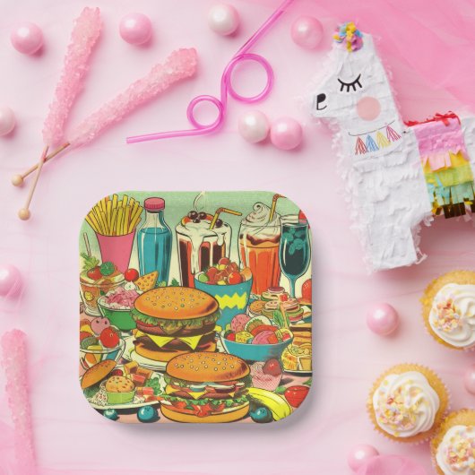 Retro Food Comic Illustratie Papieren Bordje (Feest)