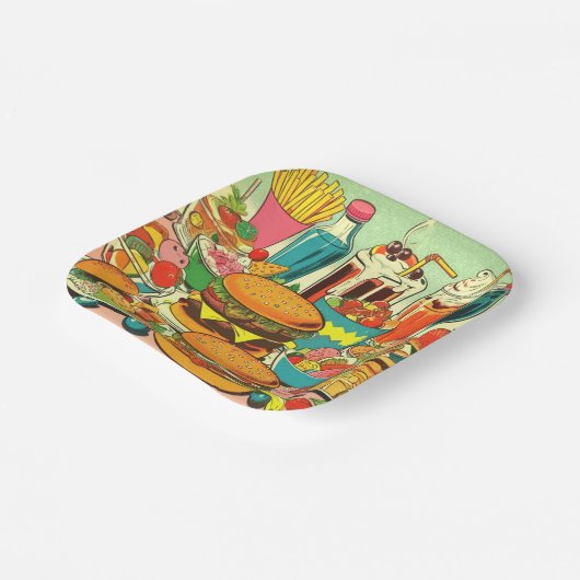 Retro Food Comic Illustratie Papieren Bordje (Gebogen)