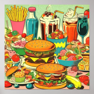 Retro Food Comic Illustratie Poster