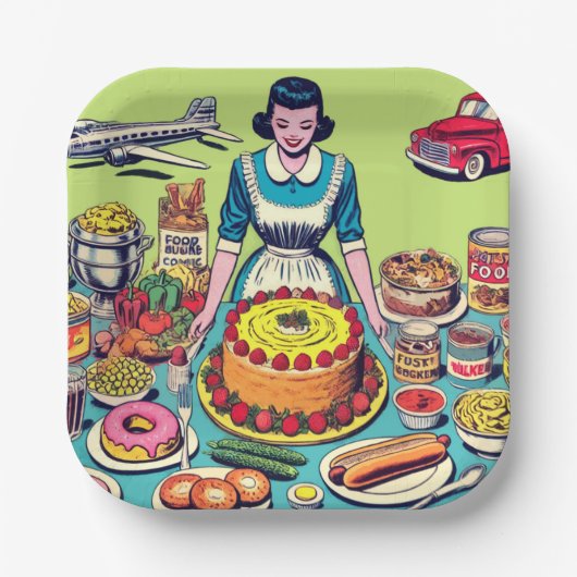 Retro Food Comics Papieren Bordje (Voorkant)
