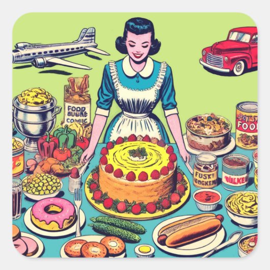 Retro Food Comics Vierkante Sticker (Voorkant)
