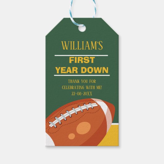 Retro Football eerste jaar down dank u gunsten Cadeaulabel (Voorkant)