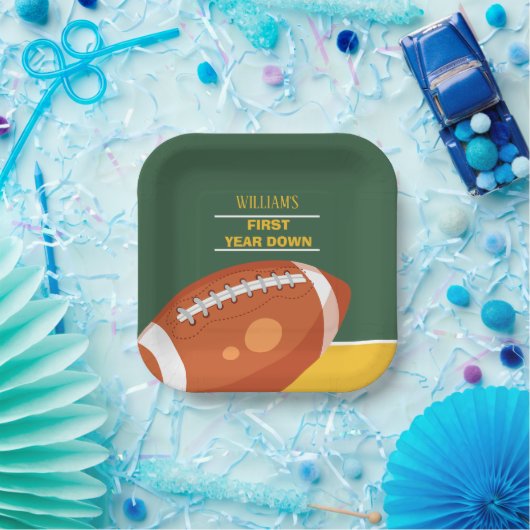 Retro Football Eerste Jaar Down Verjaardag Papieren Bordje (Feest)