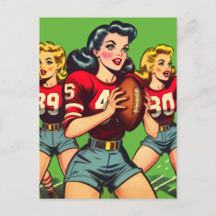 Retro Football Girls Comics Briefkaart