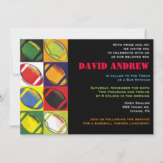 Retro Football met de Bar Bat Mitzvah Uitnodiging (Voorkant)