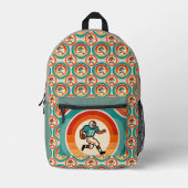 Retro Football Player Circle Pattern Backpack Bedrukte Rugzak (Voorkant)