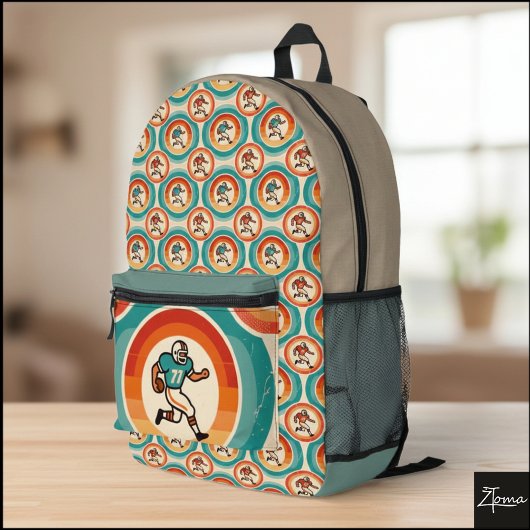 Retro Football Player Circle Pattern Backpack Bedrukte Rugzak