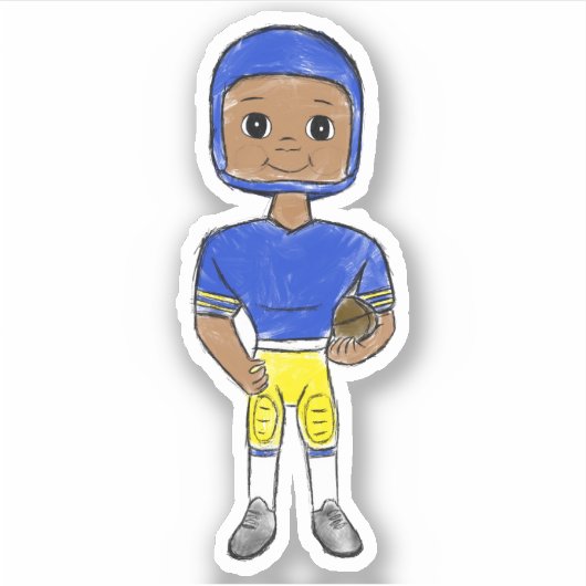  retro football speler blauw geel eenvoudig sticker (Voorkant)