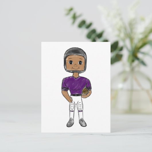  retro football speler paars zwart simpel briefkaart (Staand voorkant)