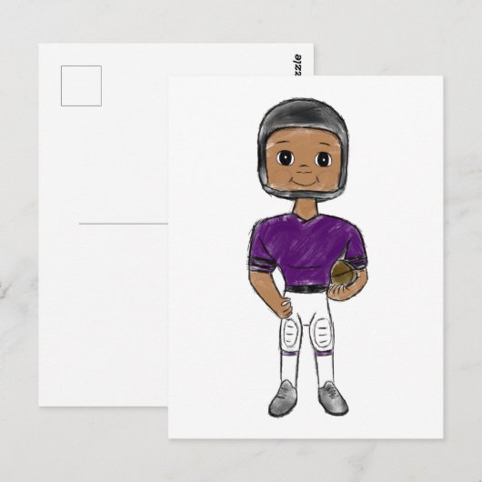  retro football speler paars zwart simpel briefkaart (Voorkant / Achterkant)