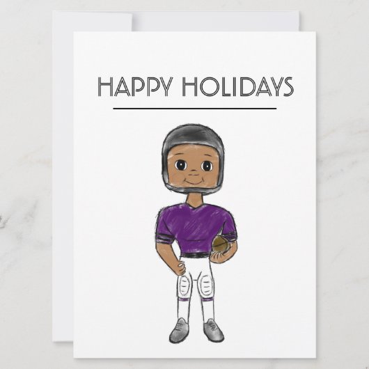  retro football speler paars zwart simpel feestdagenkaart (Voorkant)