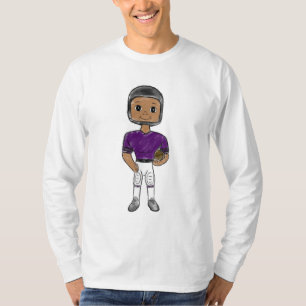  retro football speler paars zwart simpel t-shirt