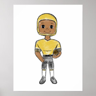  retro football speler zwart geel eenvoudig poster