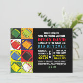 Retro Football thema Bar Bat Mitzvah Uitnodiging (Staand voorkant)