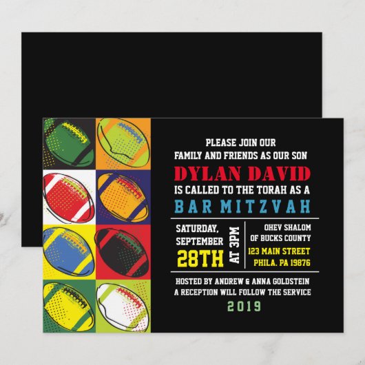 Retro Football thema Bar Bat Mitzvah Uitnodiging (Voorkant / Achterkant)