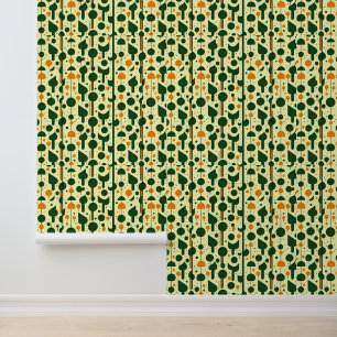 Retro Forest Patroon: Mid-Century Modern Geometris Behang