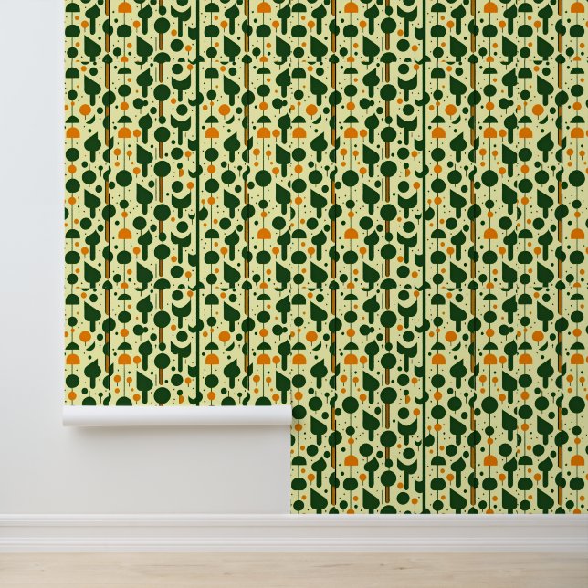 Retro Forest Patroon: Mid-Century Modern Geometris Behang (Applicatie)
