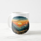 Retro Forest Sunset Mok | Vintage Natuur Zonsonder (Voorkant links)