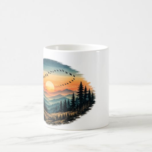 Retro Forest Sunset Mok | Vintage Natuur Zonsonder (Center)