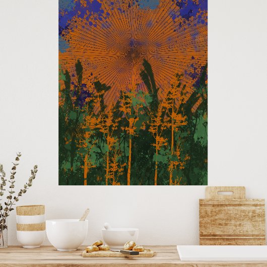 Retro Forest Sunset Poster (Keuken)