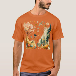 Retro Forest Trees Outrs Natuur Vrouwen Mannen T-shirt