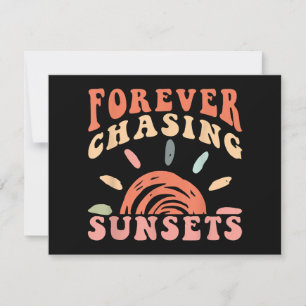 Retro  Forever Chasing Zonsondergangen Zomervakant Feestdagenkaart