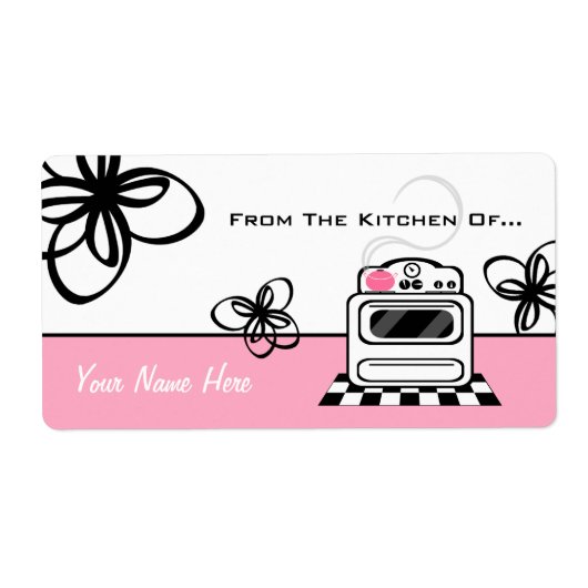 Retro fornuis roze keuken uit de keuken van... etiket (Voorkant)