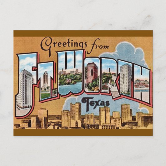 Retro Fort Worth TX Groet Briefkaart (Voorkant)