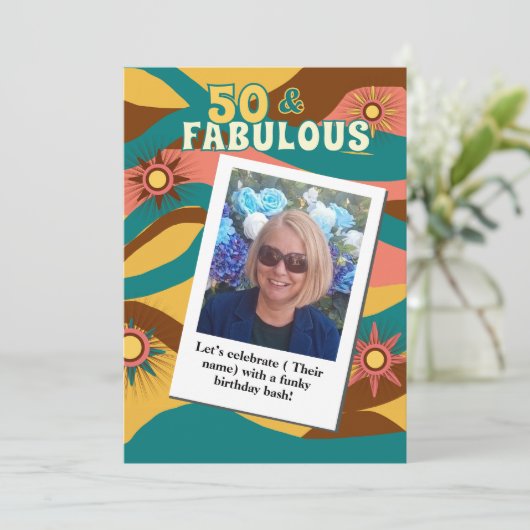 Retro foto 50ste verjaardag 70s stijl kaart (Staand voorkant)