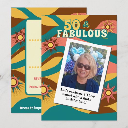Retro foto 50ste verjaardag 70s stijl kaart (Voorkant / Achterkant)