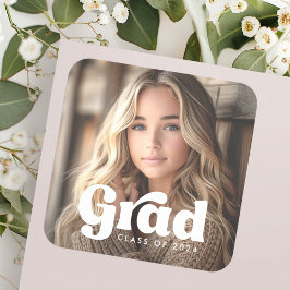 Retro foto afstudeerklas jaartal afstuderen vierkante sticker