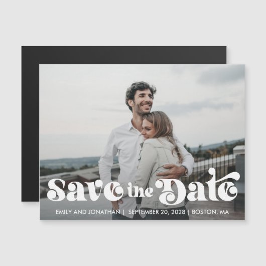 Retro foto Bewaar de datum Magneet Bruiloft (Voorkant / Achterkant)