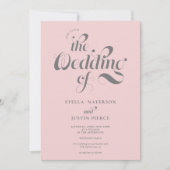 Retro foto bleek roze script bruiloft Qr code Kaart (Voorkant)