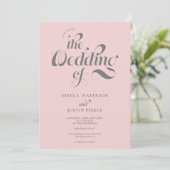 Retro foto bleek roze script bruiloft Qr code Kaart (Staand voorkant)